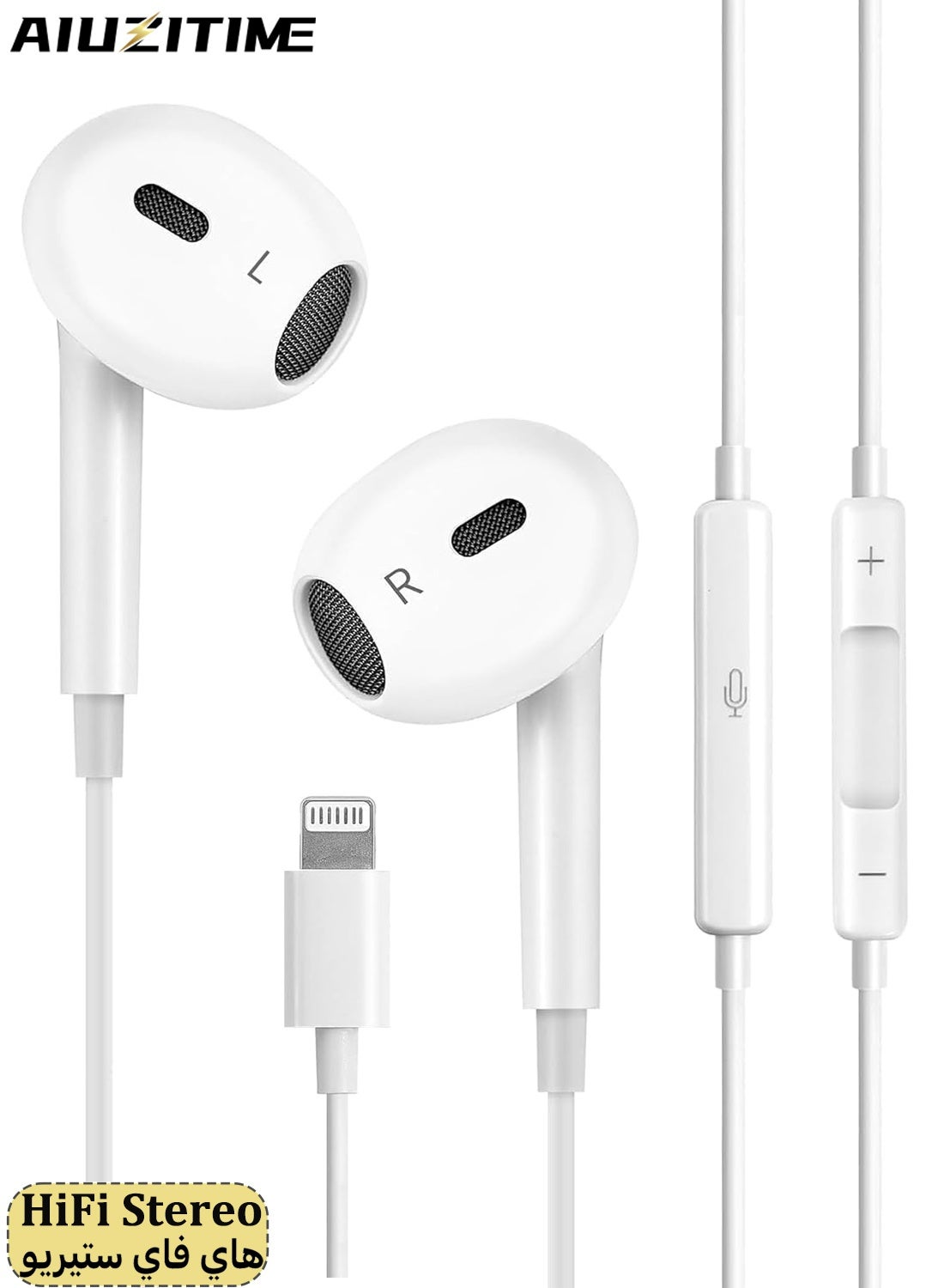 AIUZITIME AIUZITIME Wired Headphones For iPhone Earbuds With Lightning Connector Mic Volume Control Hifi Stereo Nosie Reduction Earphones Compatible With iPhone Support All Ios Z5C5482016B1BF1471217Z